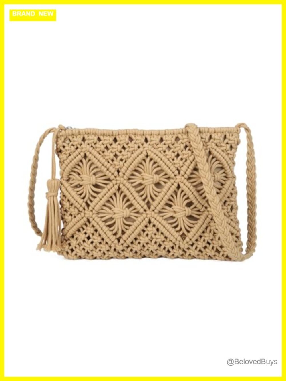 Woven Crossbody Bag with Tassel, Straw Plaited, Lightweight, Adjustable Strap
